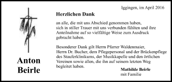 Traueranzeige von Anton Beirle von Gmünder Tagespost