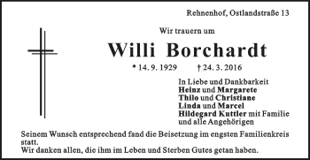 Traueranzeige von Willi Borchardt von Gmünder Tagespost