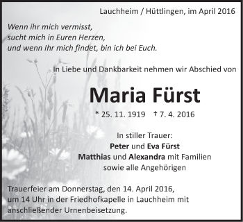 Traueranzeige von Maria Fürst von OstalbTrauer