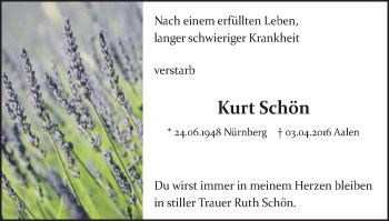 Traueranzeige von Kurt Schön von Schwäbische Post