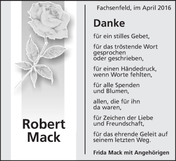 Traueranzeige von Robert Mack von Schwäbische Post
