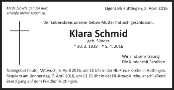 Traueranzeige von Klara Schmid von Schwäbische Post