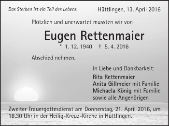 Traueranzeige von Eugen Rettenmaier von Schwäbische Post