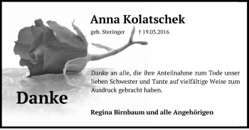 Traueranzeige von Anna Kolatschek von Schwäbische Post
