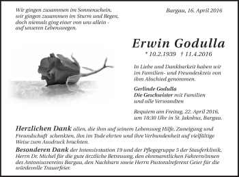 Traueranzeige von Erwin Godulla von Gmünder Tagespost