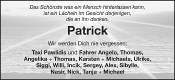 Traueranzeige von Patrick Gartenmeier von Schwäbische Post