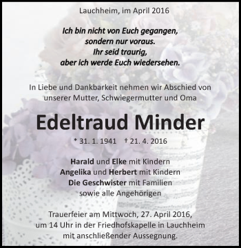 Traueranzeige von Edeltraud Minder von Schwäbische Post