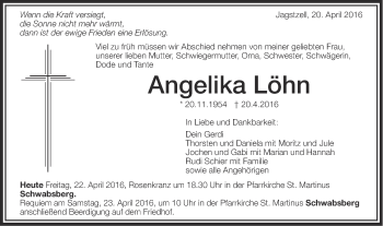 Traueranzeige von Angelika Löhn von Schwäbische Post