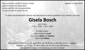 Traueranzeige von Gisela Bosch von Schwäbische Post