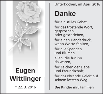 Traueranzeige von Eugen Wittlinger von Schwäbische Post
