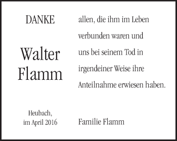 Traueranzeige von Walter Flamm von Gmünder Tagespost