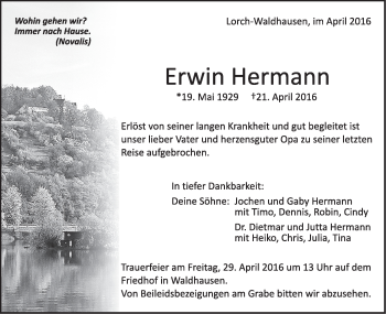 Traueranzeige von Erwin Hermann von Gmünder Tagespost