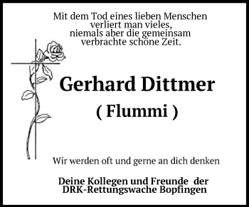 Traueranzeige von Gerhard Dittmer von Schwäbische Post