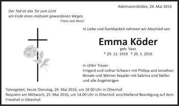 Traueranzeige von Emma Köder von Schwäbische Post