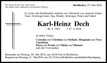 Traueranzeige von Karl-Heinz Dech von Gmünder Tagespost