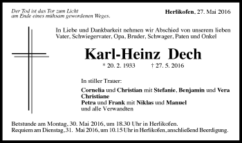 Traueranzeige von Karl-Heinz Dech