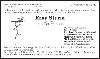 Traueranzeige von Erna Sturm von Schwäbische Post