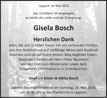 Traueranzeige von Gisela Bosch von Schwäbische Post