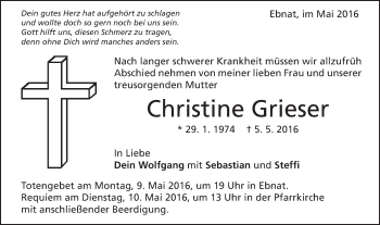 Traueranzeige von Christine Grieser von Schwäbische Post