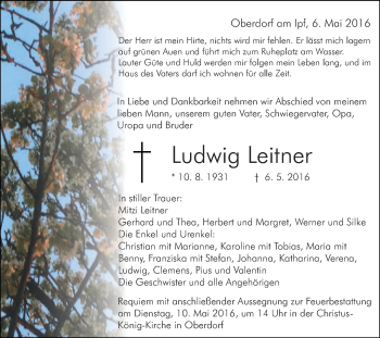 Traueranzeige von Ludwig Leitner von Schwäbische Post