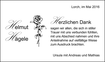Traueranzeige von Helmut Hägele von Gmünder Tagespost