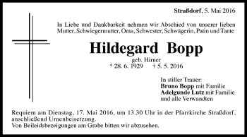 Traueranzeige von Hildegard Bopp von Gmünder Tagespost