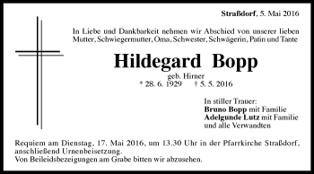 Traueranzeige von Hildegard Bopp