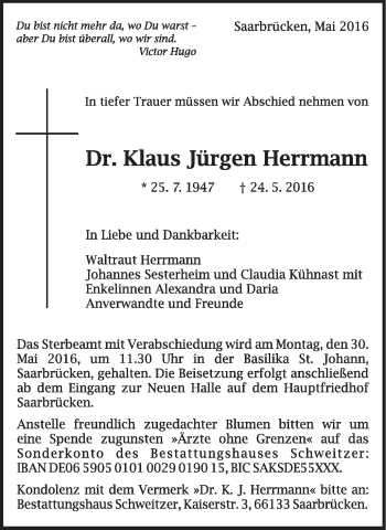 Traueranzeige von Klaus Jürgen Herrmann von Gmünder Tagespost