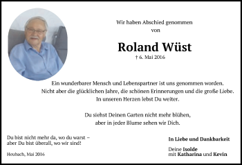 Traueranzeige von Roland Wüst von Gmünder Tagespost