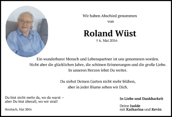 Traueranzeige von Roland Wüst