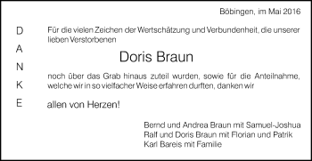 Traueranzeige von Doris Braun von Gmünder Tagespost
