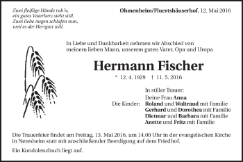 Traueranzeige von Hermann Fischer von Schwäbische Post
