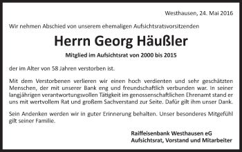 Traueranzeige von Georg Häußler von Schwäbische Post