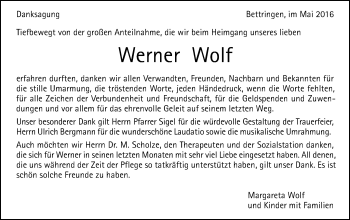 Traueranzeige von Werner Wolf von Gmünder Tagespost