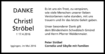 Traueranzeige von Christl Ströbel von Gmünder Tagespost