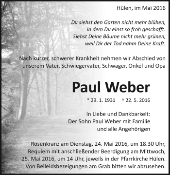 Traueranzeige von Paul Weber von Schwäbische Post