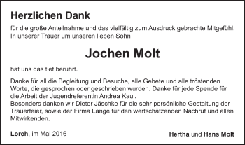 Traueranzeige von Jochen Molt von Gmünder Tagespost