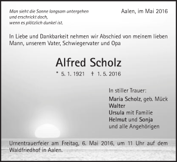 Traueranzeige von Alfred Scholz von Schwäbische Post