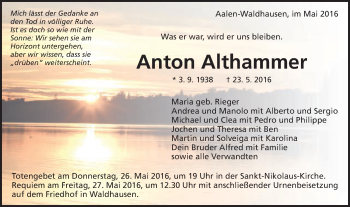 Traueranzeige von Anton Althammer von Schwäbische Post