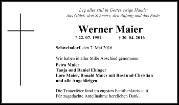 Traueranzeige von Werner Maier von Schwäbische Post