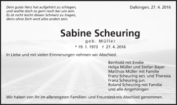 Traueranzeige von Sabine Scheuring von Schwäbische Post