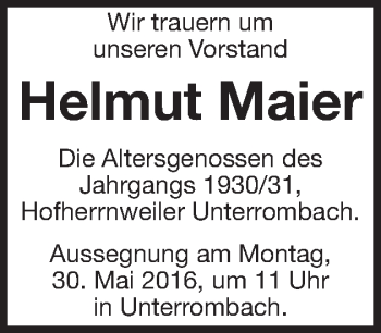 Traueranzeige von Helmut Maier von Schwäbische Post