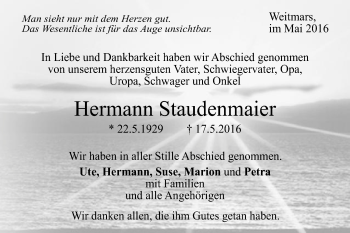 Traueranzeige von Hermann Staudenmaier von Gmünder Tagespost