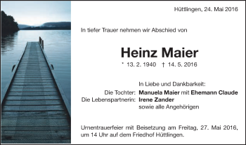 Traueranzeige von Heinz Maier von Schwäbische Post