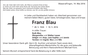 Traueranzeige von Franz Blau von Schwäbische Post