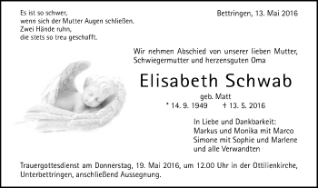 Traueranzeige von Elisabeth Schwab