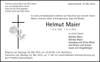 Traueranzeige von Helmut Maier von Schwäbische Post