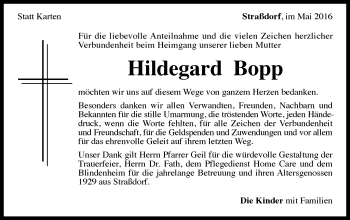 Traueranzeige von Hildegard Bopp von Gmünder Tagespost