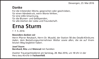 Traueranzeige von Erna Sturm von Schwäbische Post