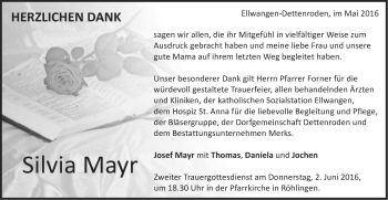 Traueranzeige von Silvia Mayr von Schwäbische Post